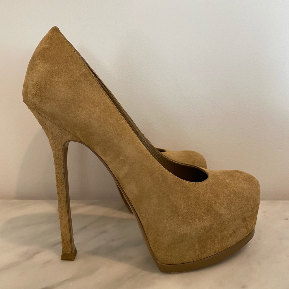 YSL Saint Laurent Tribtoo Suede Platform Pump 37.5